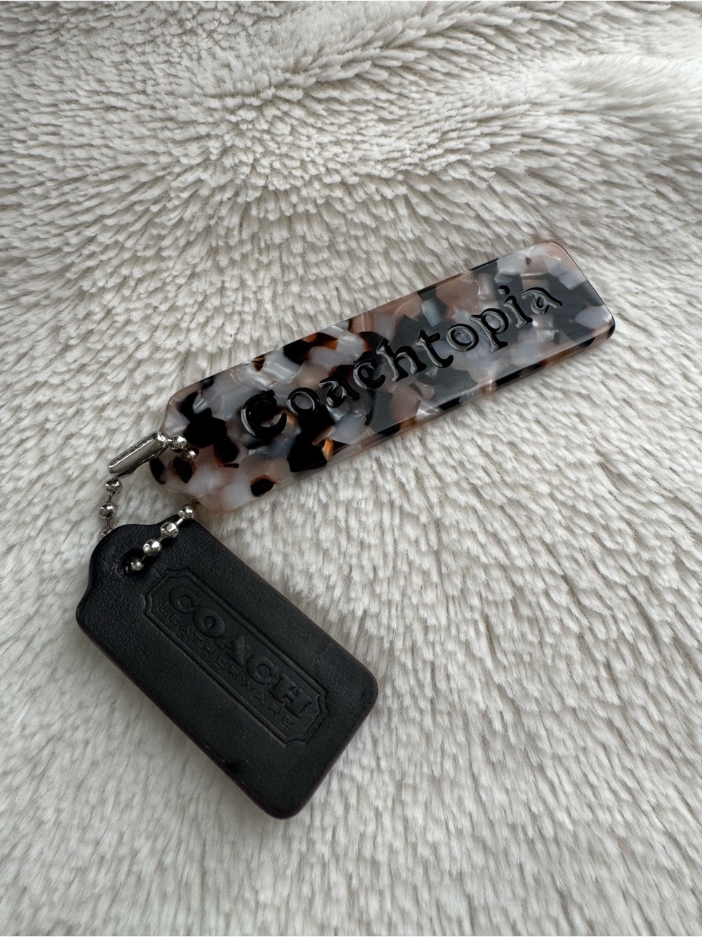 Coach Coachtopia Tortoiseshell Acrylic and Black Leather Tag Keychain